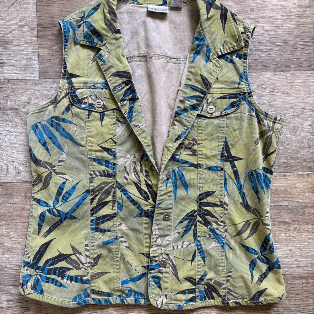 Chico's Green and Blue Leaf Pattern Vest